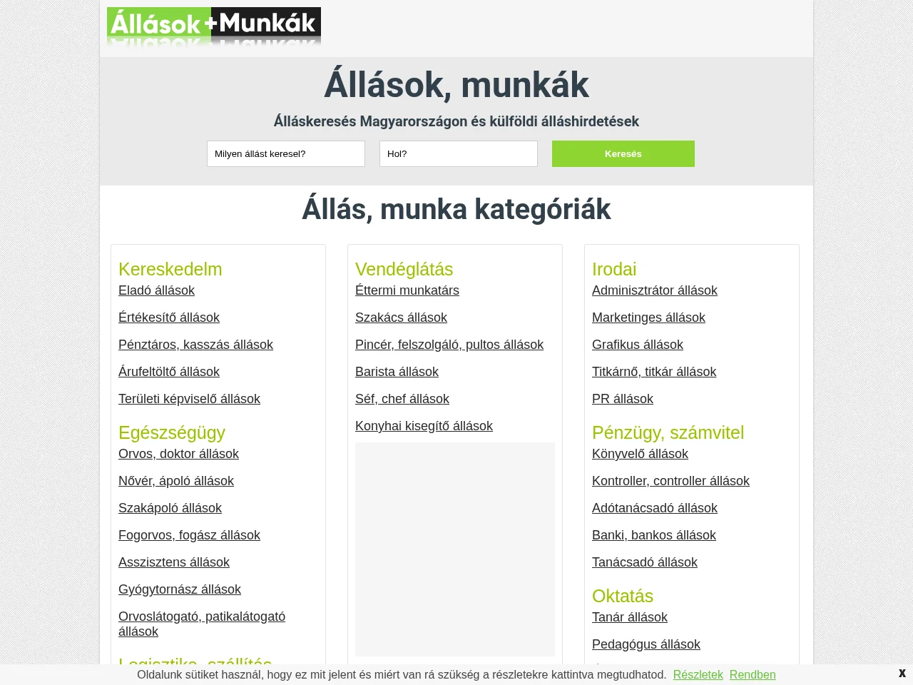 Állásokmunkák.hu screenshot Állásokmunkák.hu job board platform screenshot showing job search interface