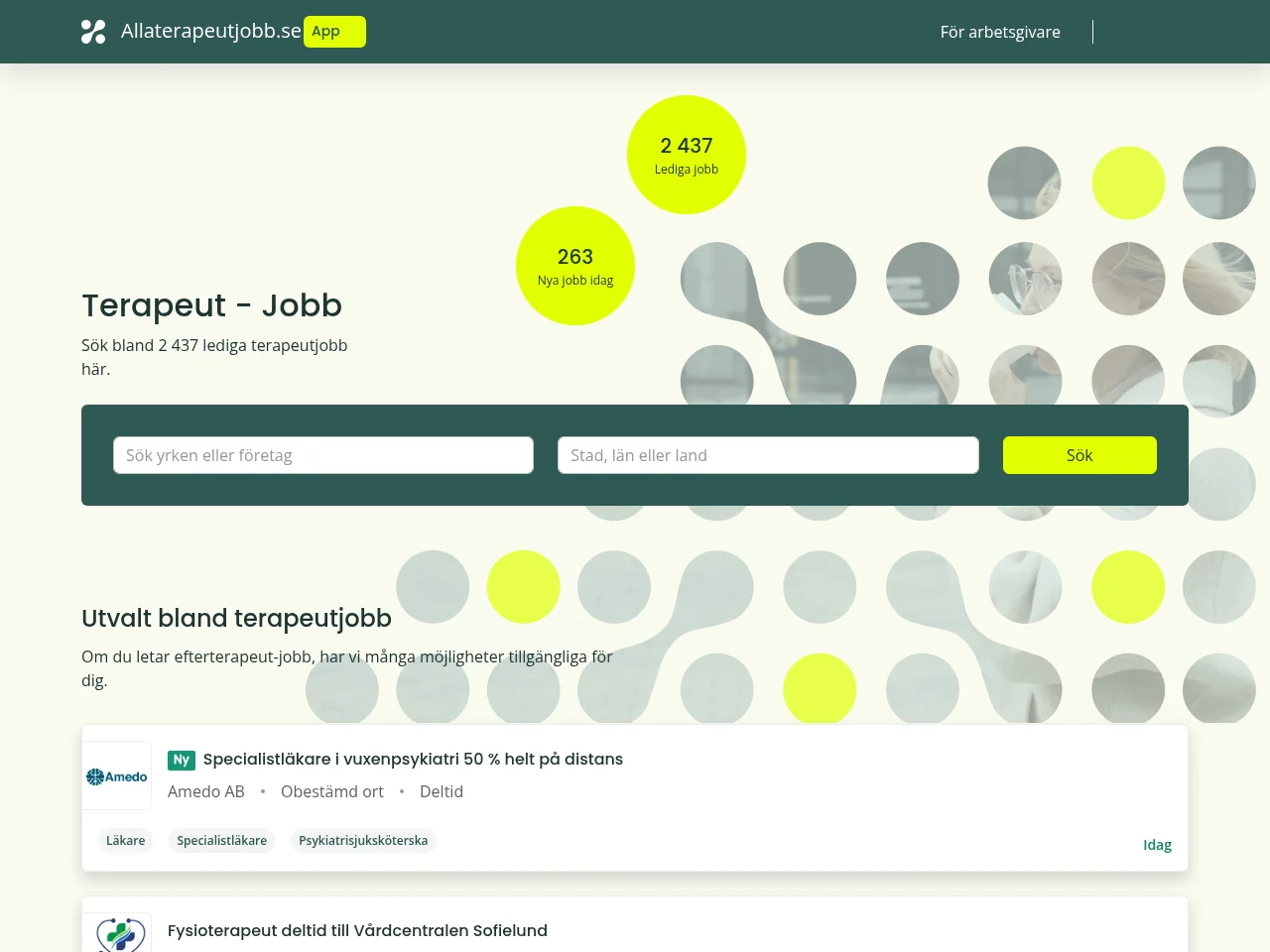 allaterapeutjobb.se screenshot allaterapeutjobb.se job board platform screenshot showing job search interface