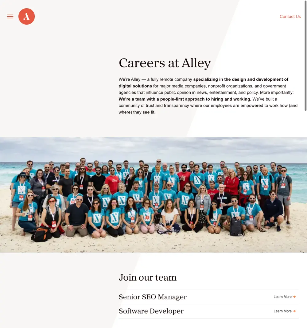 Alley job board platform screenshot showing job search interface