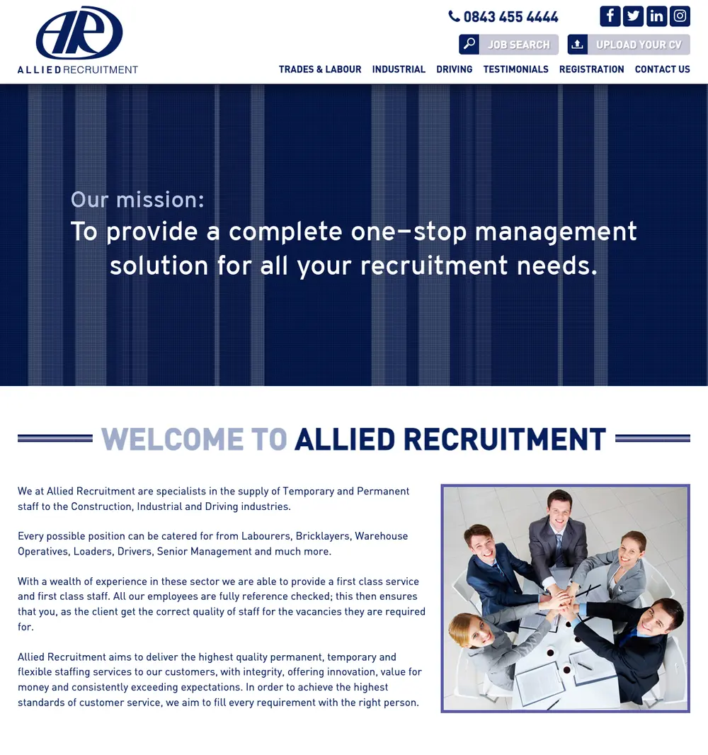 Allied Recruitment job board platform screenshot showing job search interface
