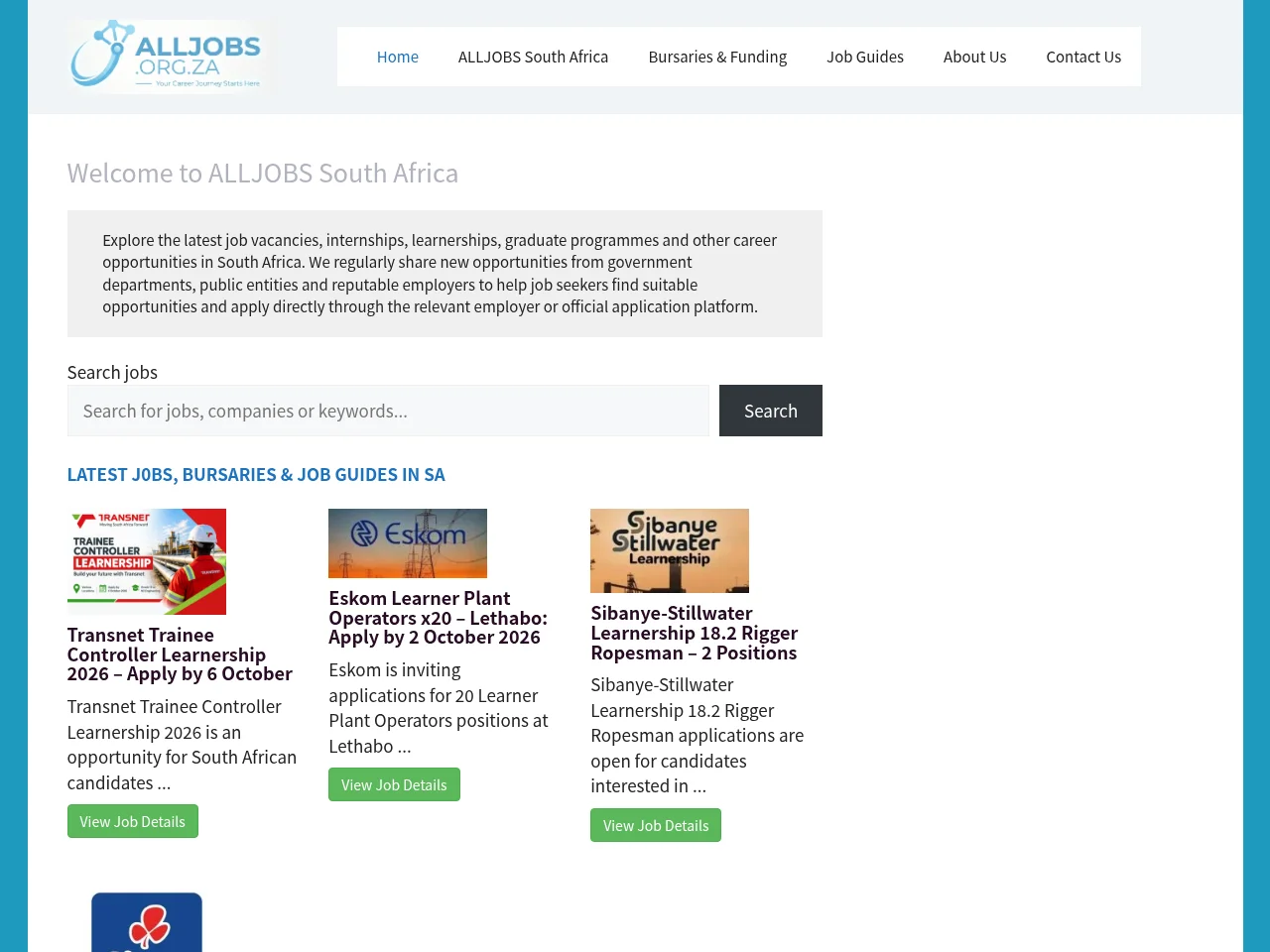 ALLJOBS South Africa screenshot ALLJOBS South Africa job board platform screenshot showing job search interface
