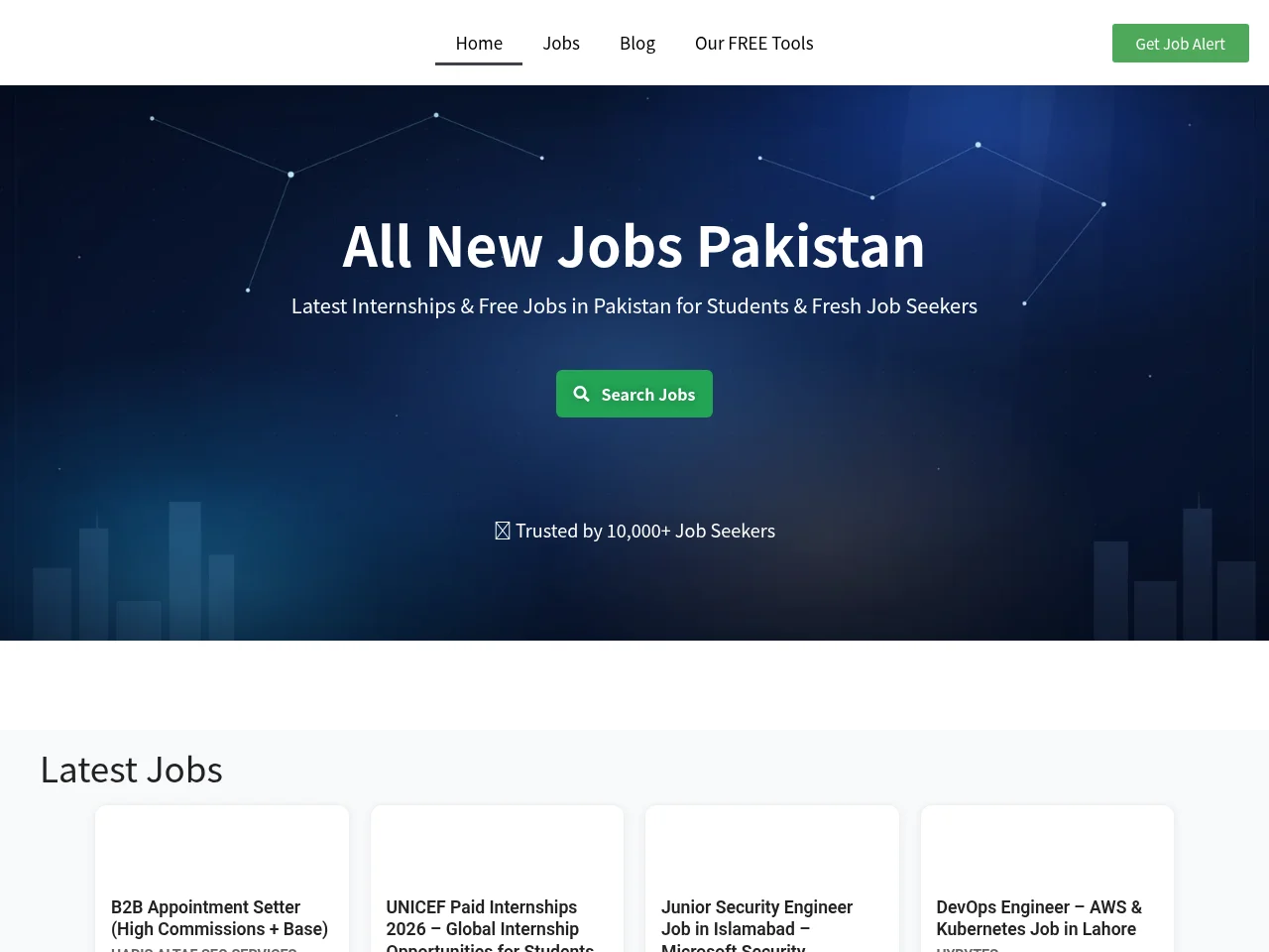 All New Jobs Pakistan job board platform screenshot showing job search interface