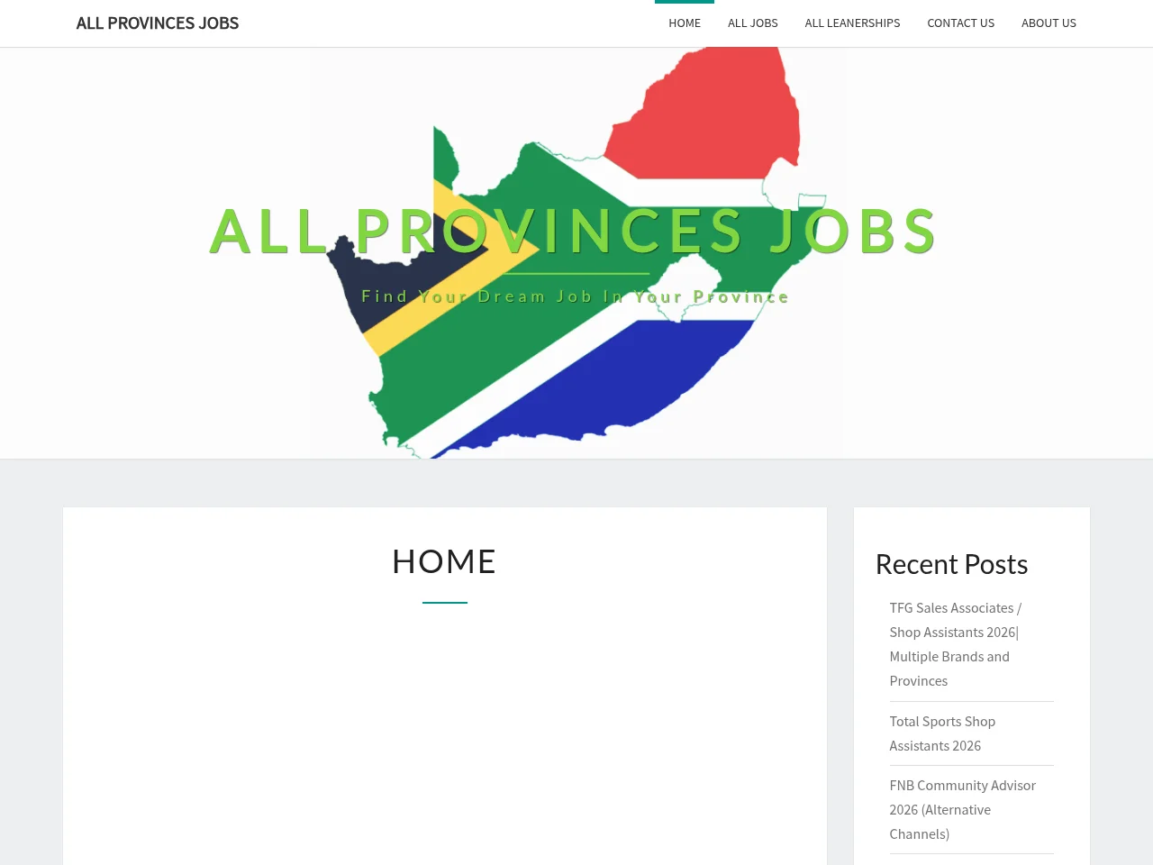 All Provinces Jobs job board platform screenshot showing job search interface
