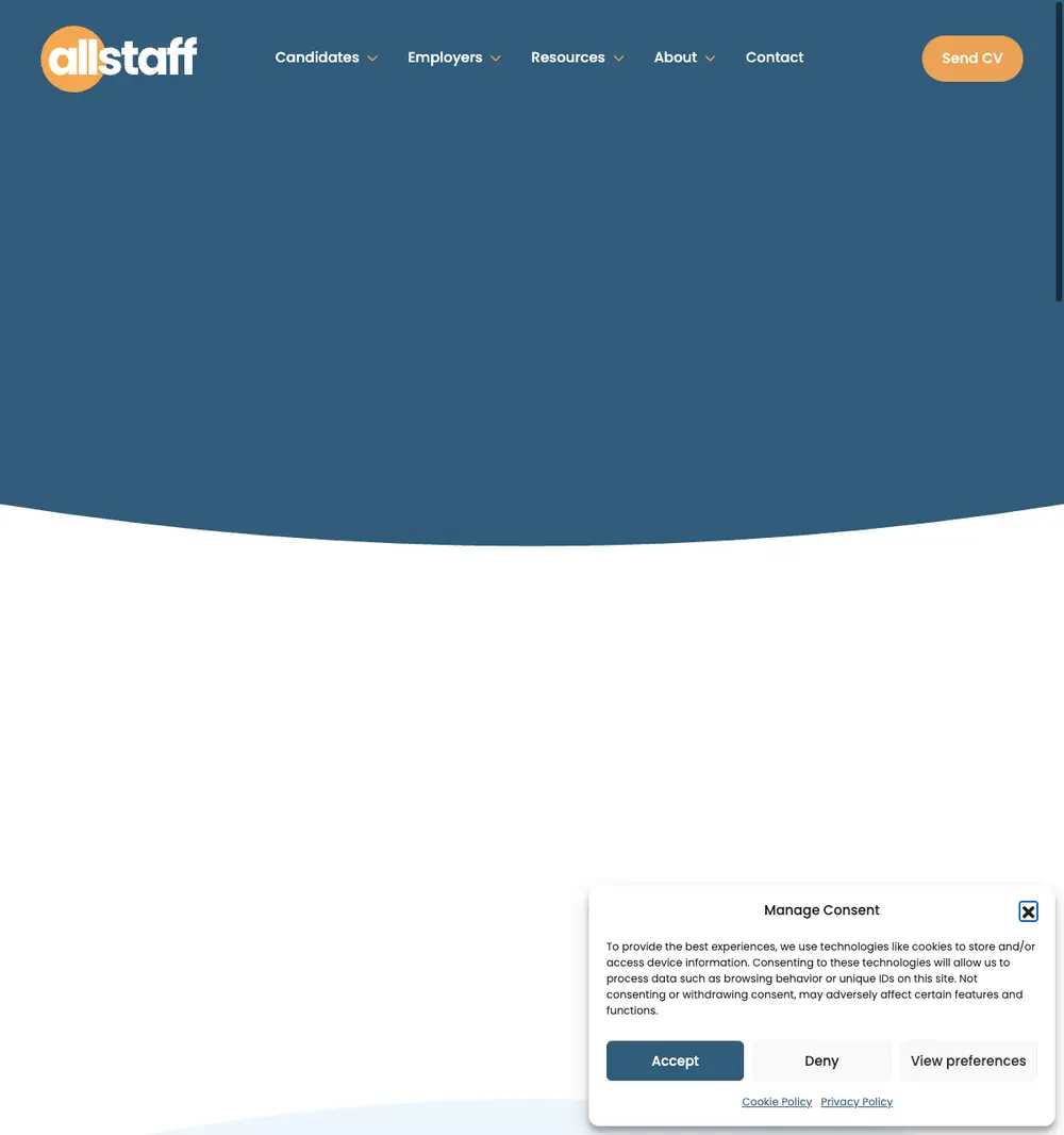 Allstaff Recruitment job board platform screenshot showing job search interface
