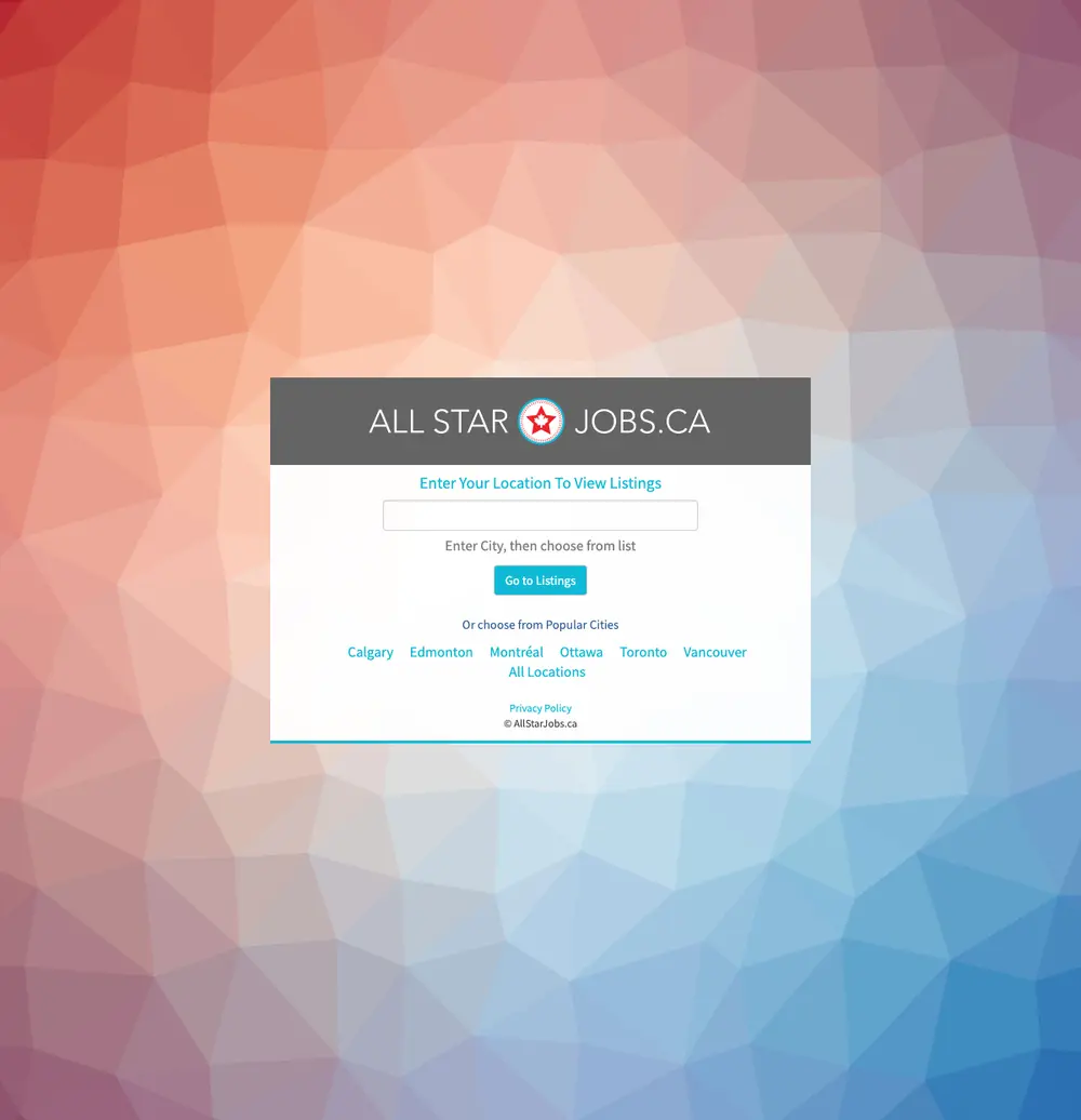 AllStarJobs.ca job board platform screenshot showing job search interface