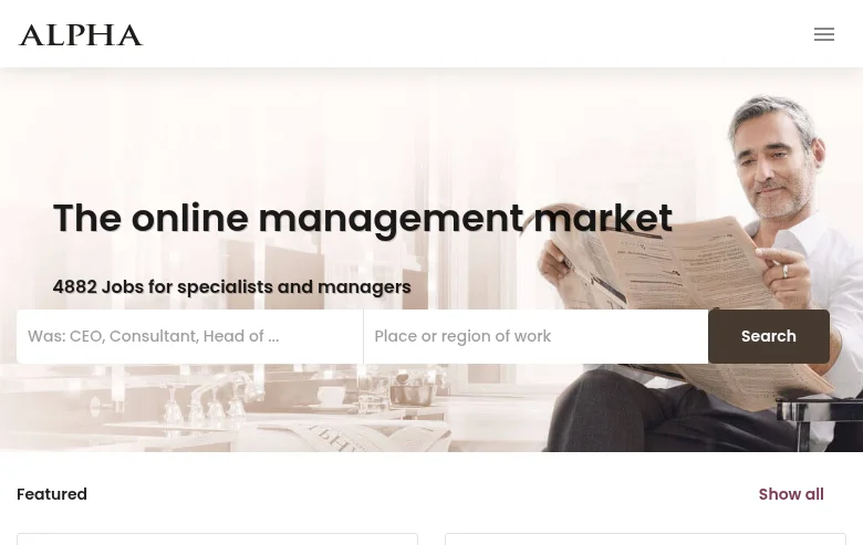 alpha.ch screenshot alpha.ch job board platform screenshot showing job search interface