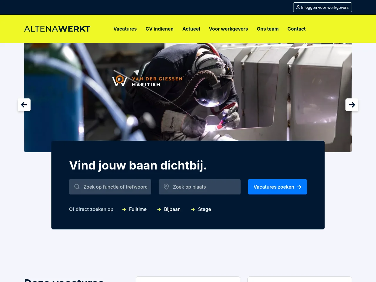 AltenaWerkt job board platform screenshot showing job search interface