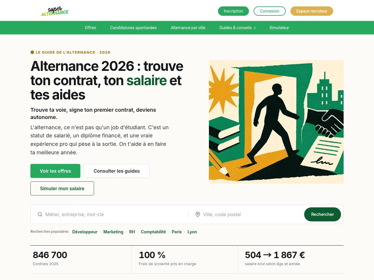Alternance Reborn job board platform screenshot showing job search interface