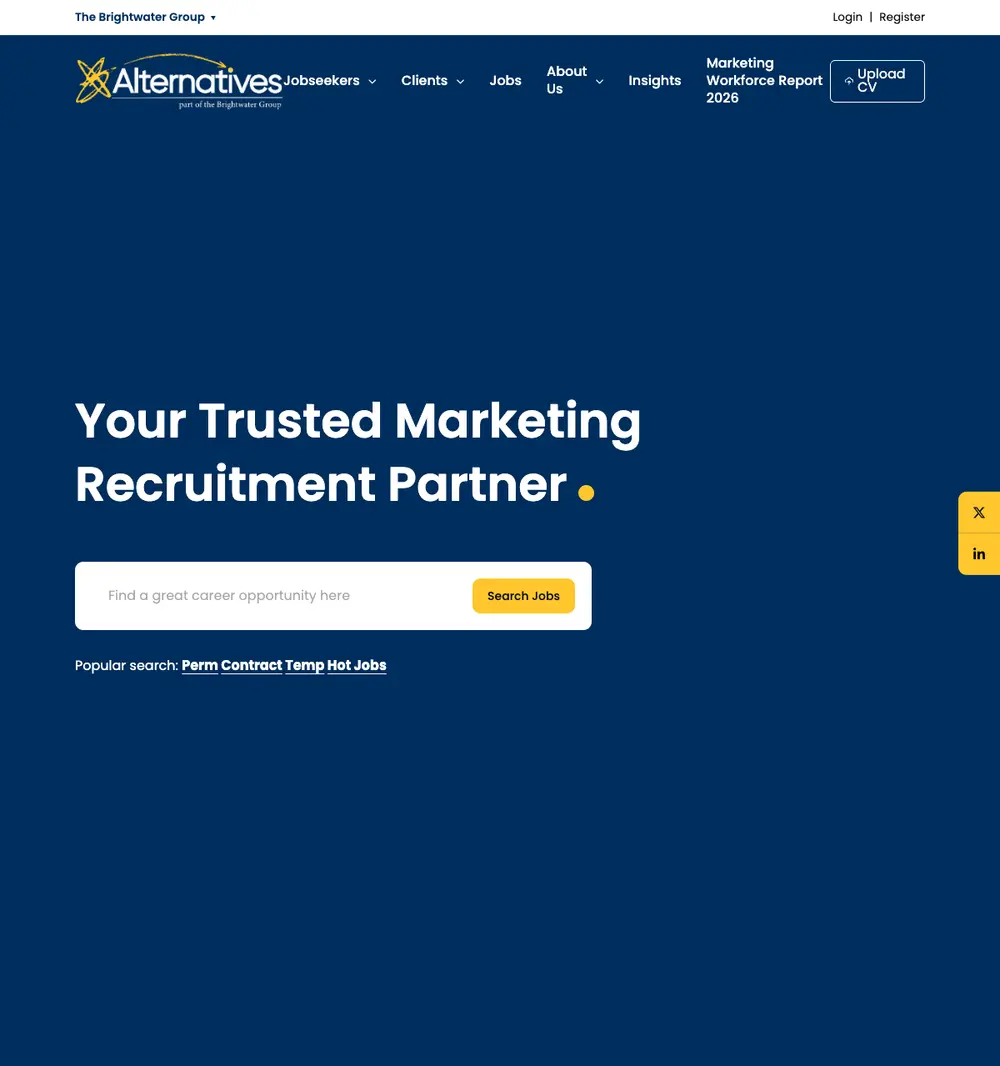 Alternatives job board platform screenshot showing job search interface