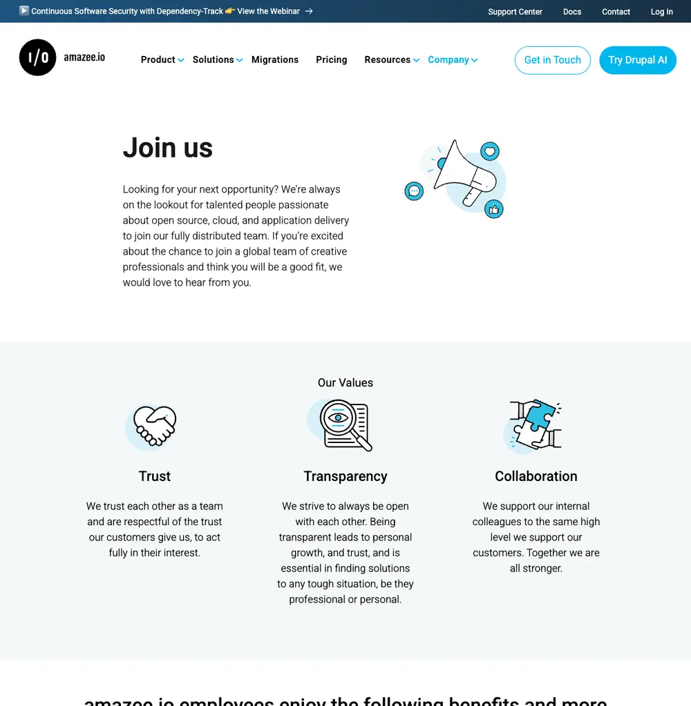 amazee.io job board platform screenshot showing job search interface