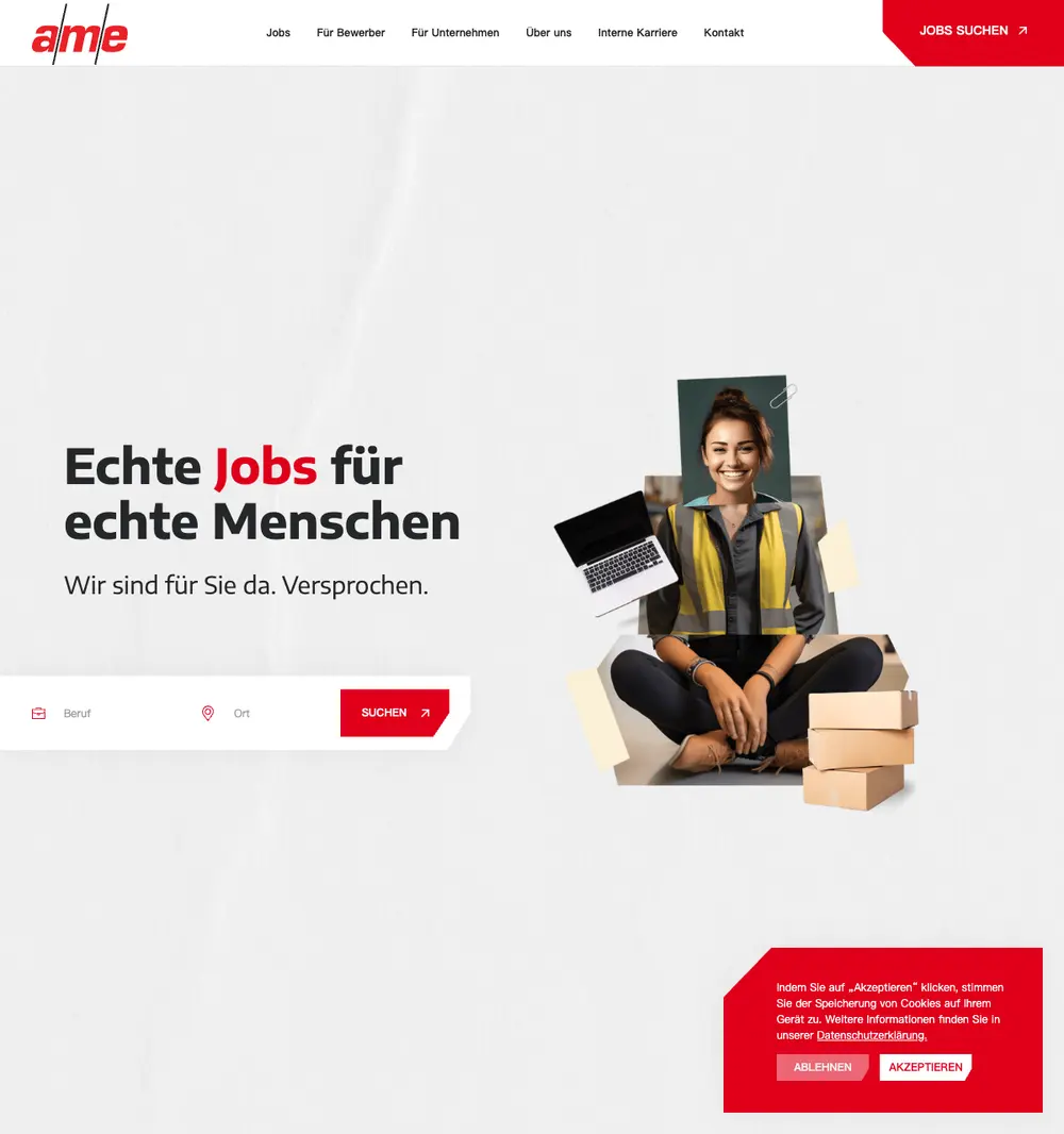 a/m/e job board platform screenshot showing job search interface