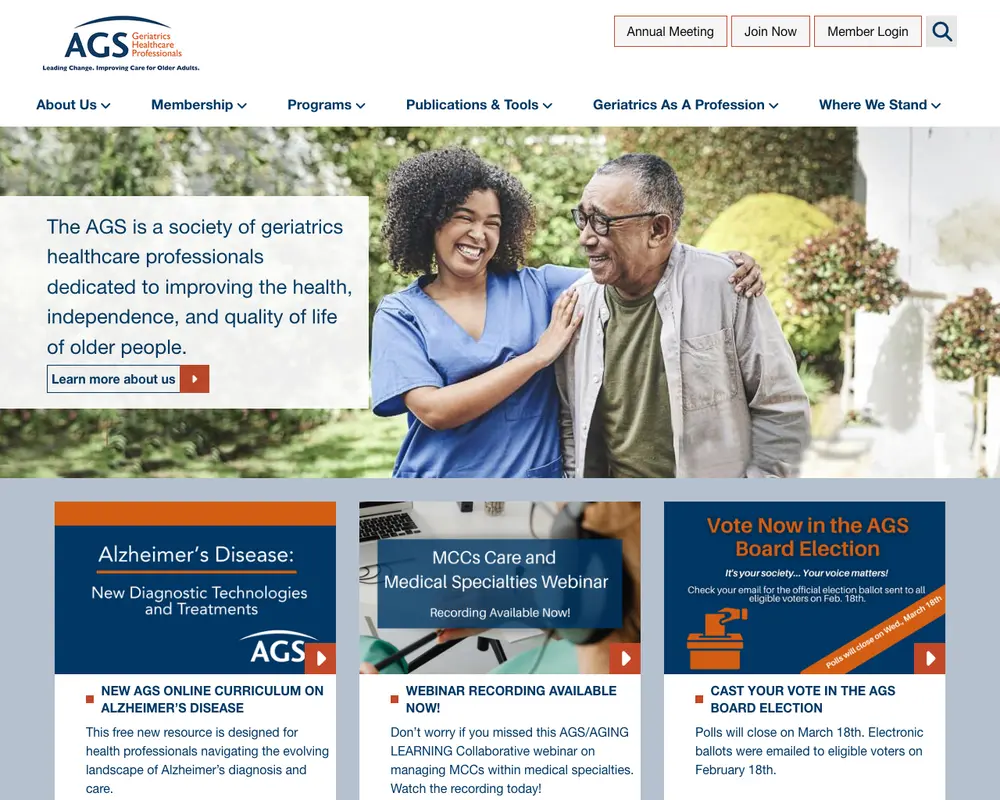 American Geriatrics Society job board platform screenshot showing job search interface
