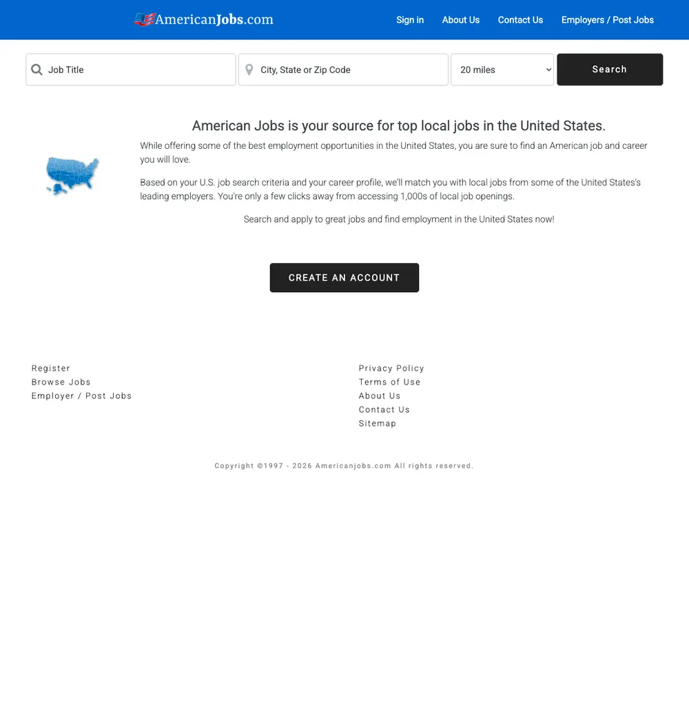 Americanjobs.com job board platform screenshot showing job search interface