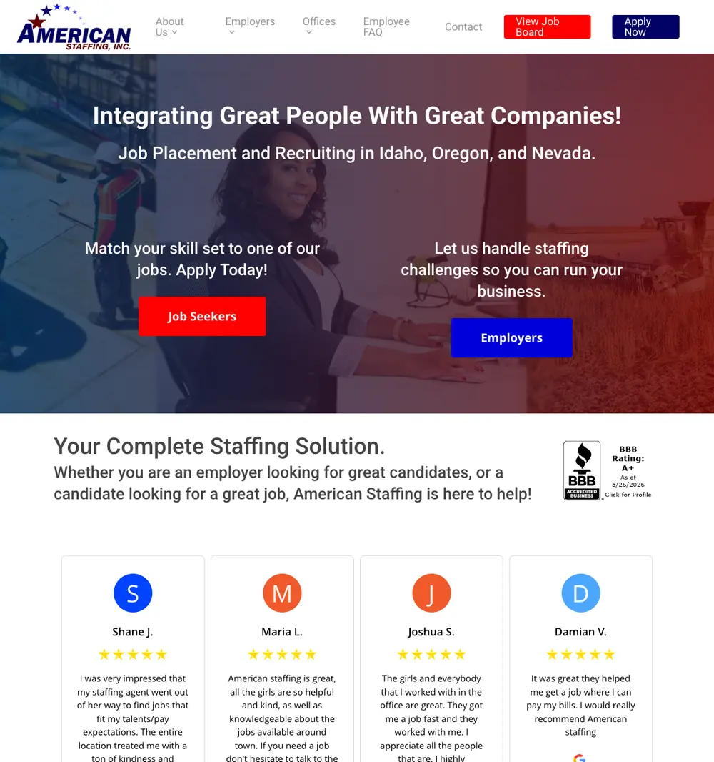 American Staffing Inc. job board platform screenshot showing job search interface