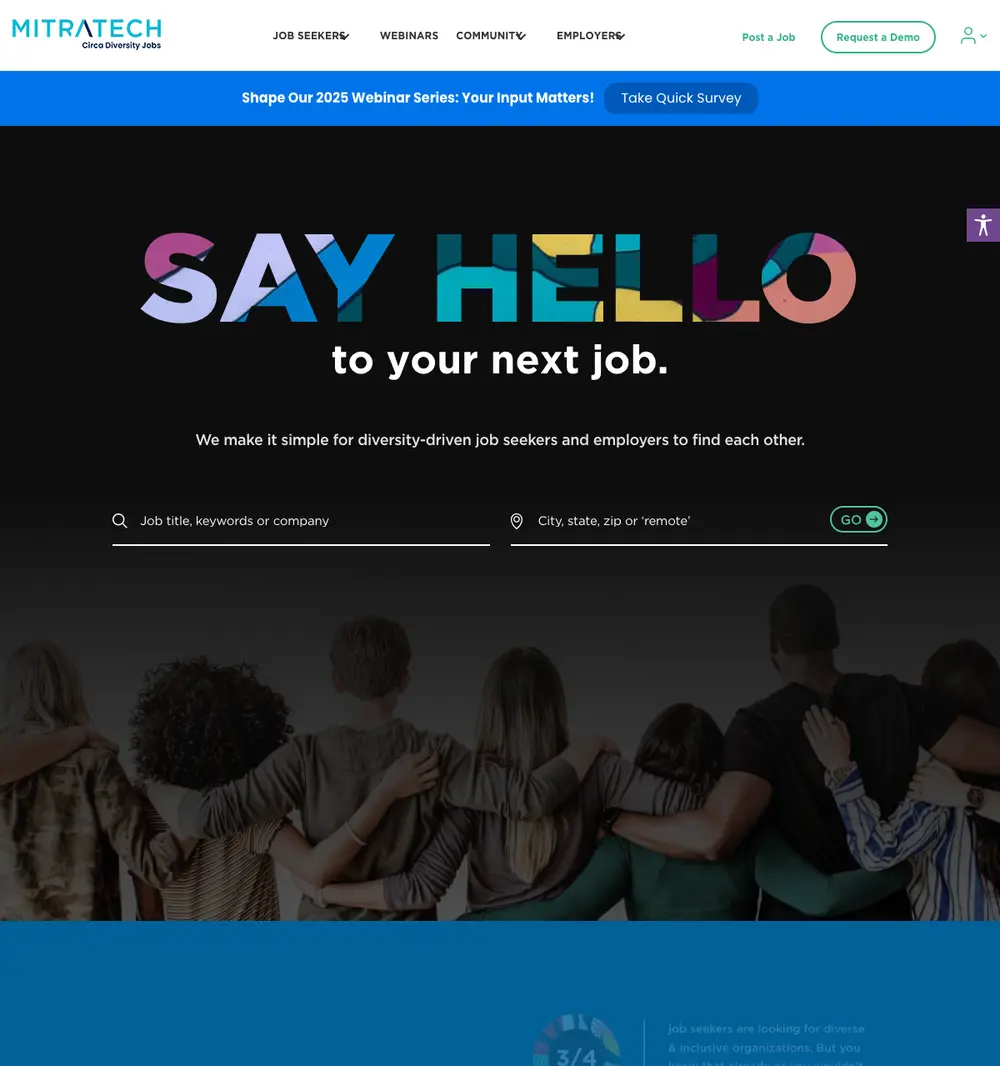 DiversityJobs job board platform screenshot showing job search interface