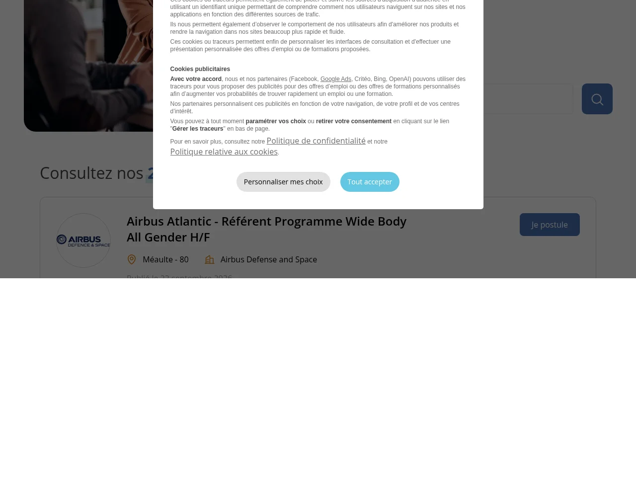Amiens Emplois job board platform screenshot showing job search interface