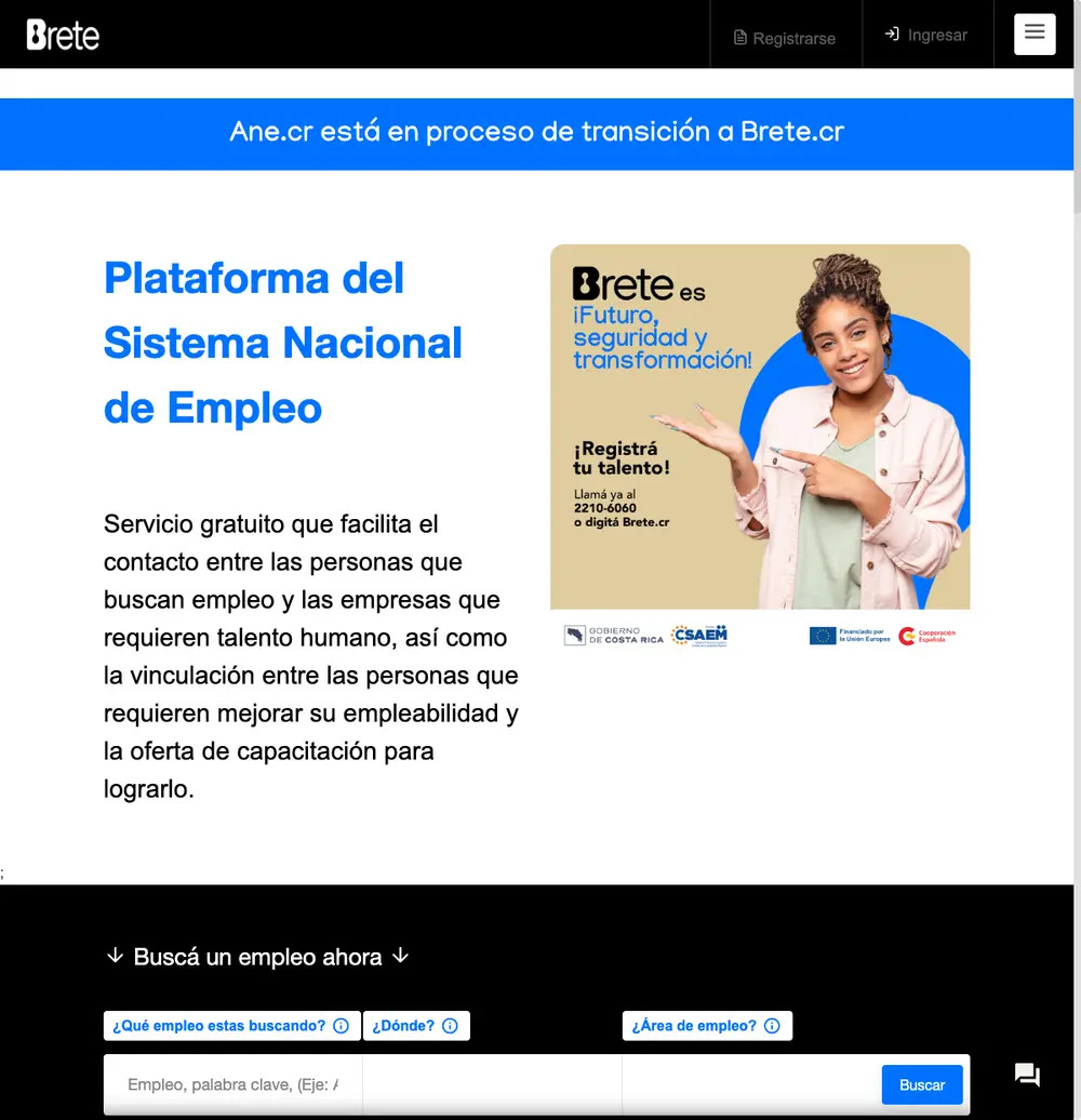 Agencia Nacional de Empleo job board platform screenshot showing job search interface