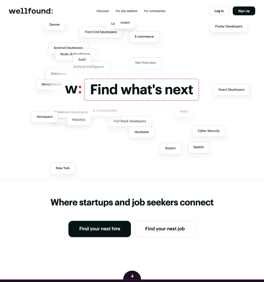 Wellfound screenshot Wellfound job board platform screenshot showing job search interface