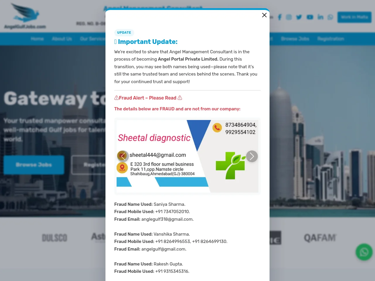 Angel Gulf Jobs job board platform screenshot showing job search interface