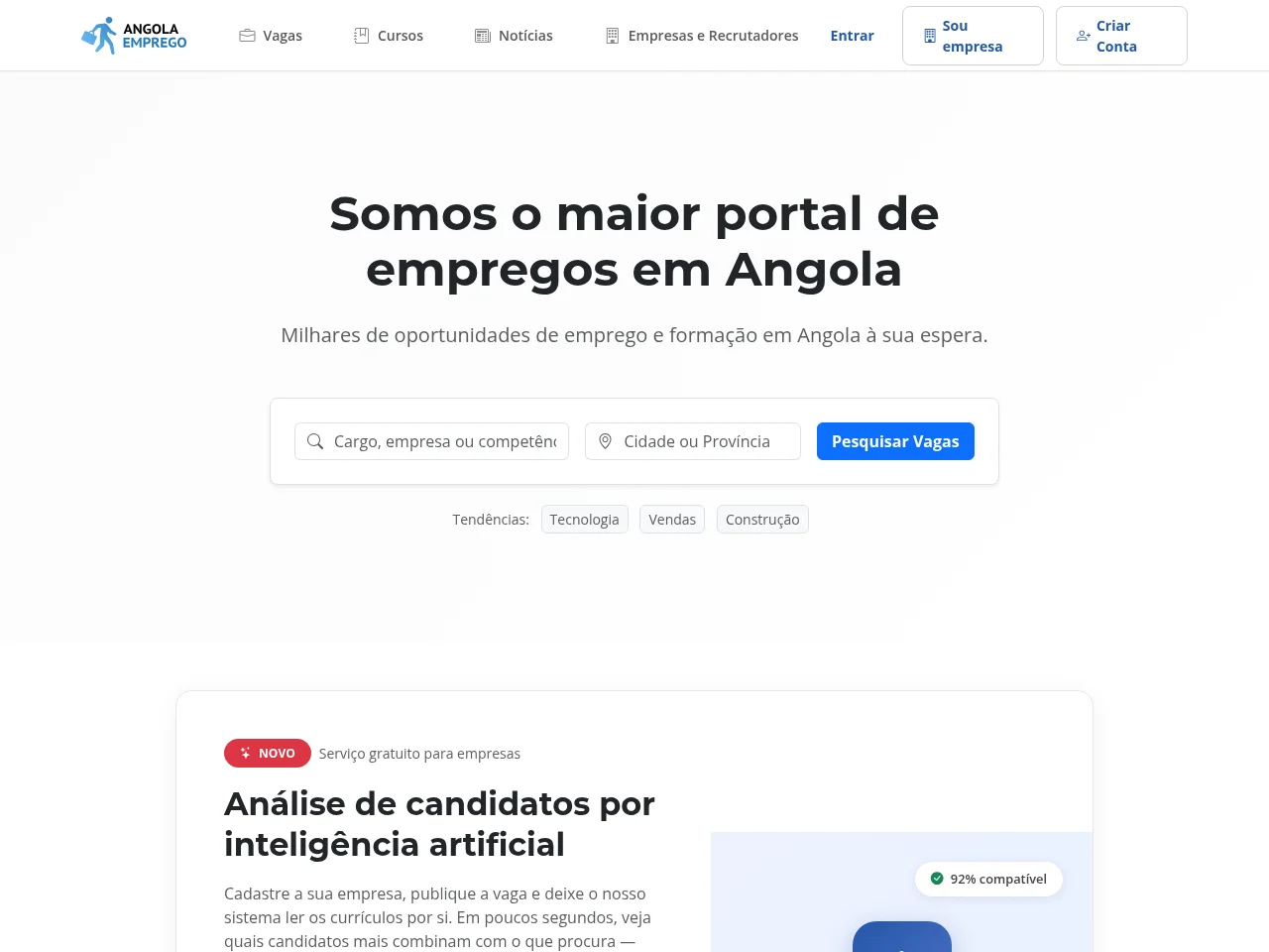Angola Emprego website screenshot