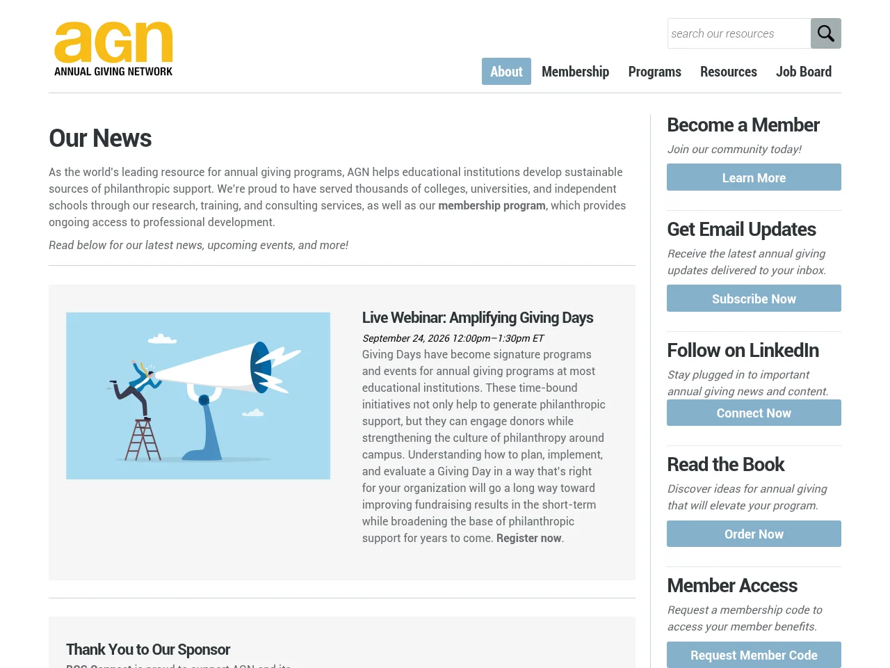 Annual Giving Network screenshot Annual Giving Network job board platform screenshot showing job search interface