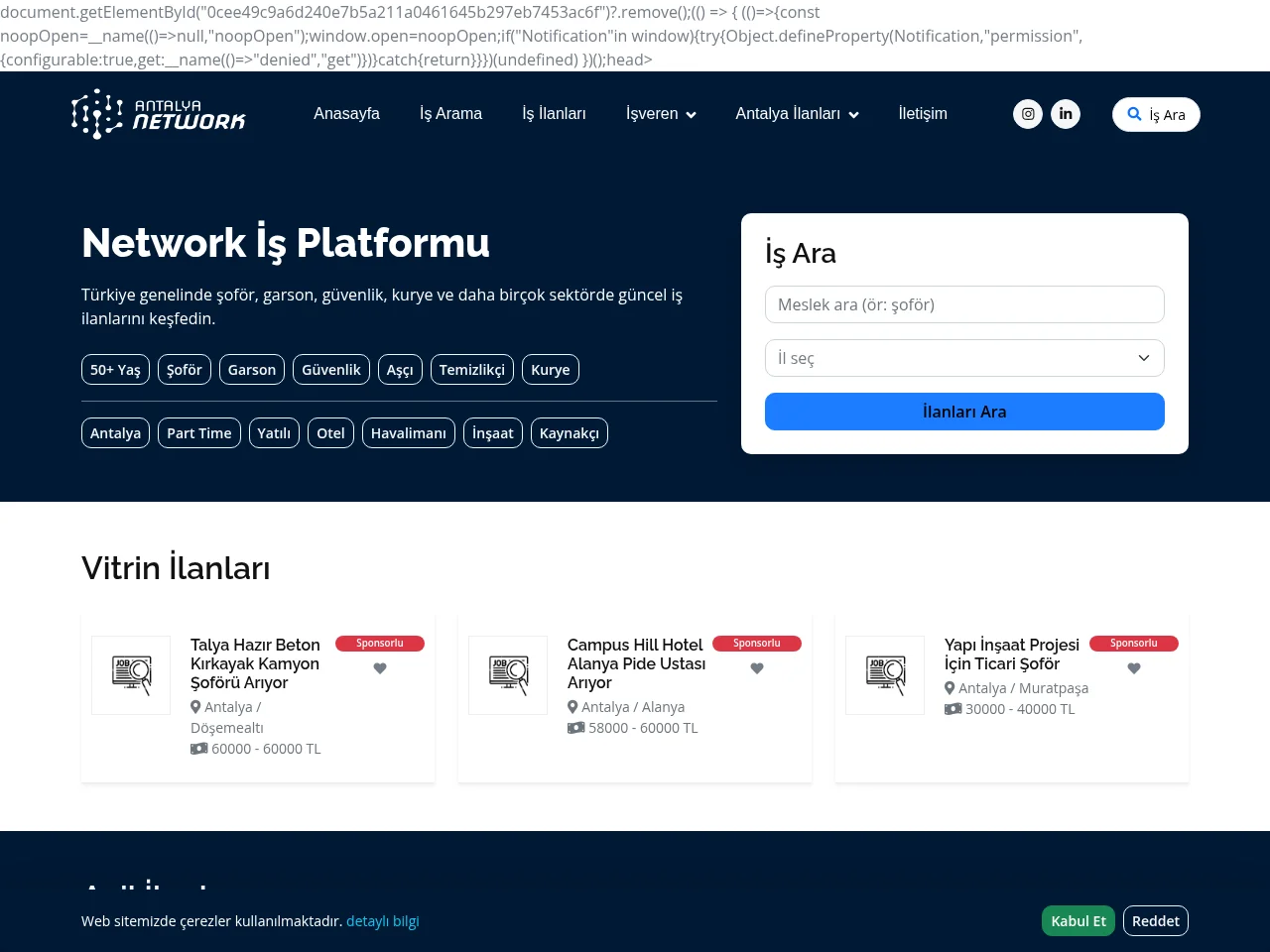Antalya Network job board platform screenshot showing job search interface