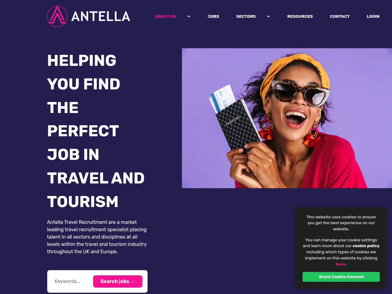 Antella Travel Recruitment website screenshot