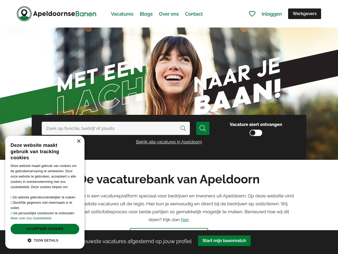 ApeldoornseBanen job board platform screenshot showing job search interface