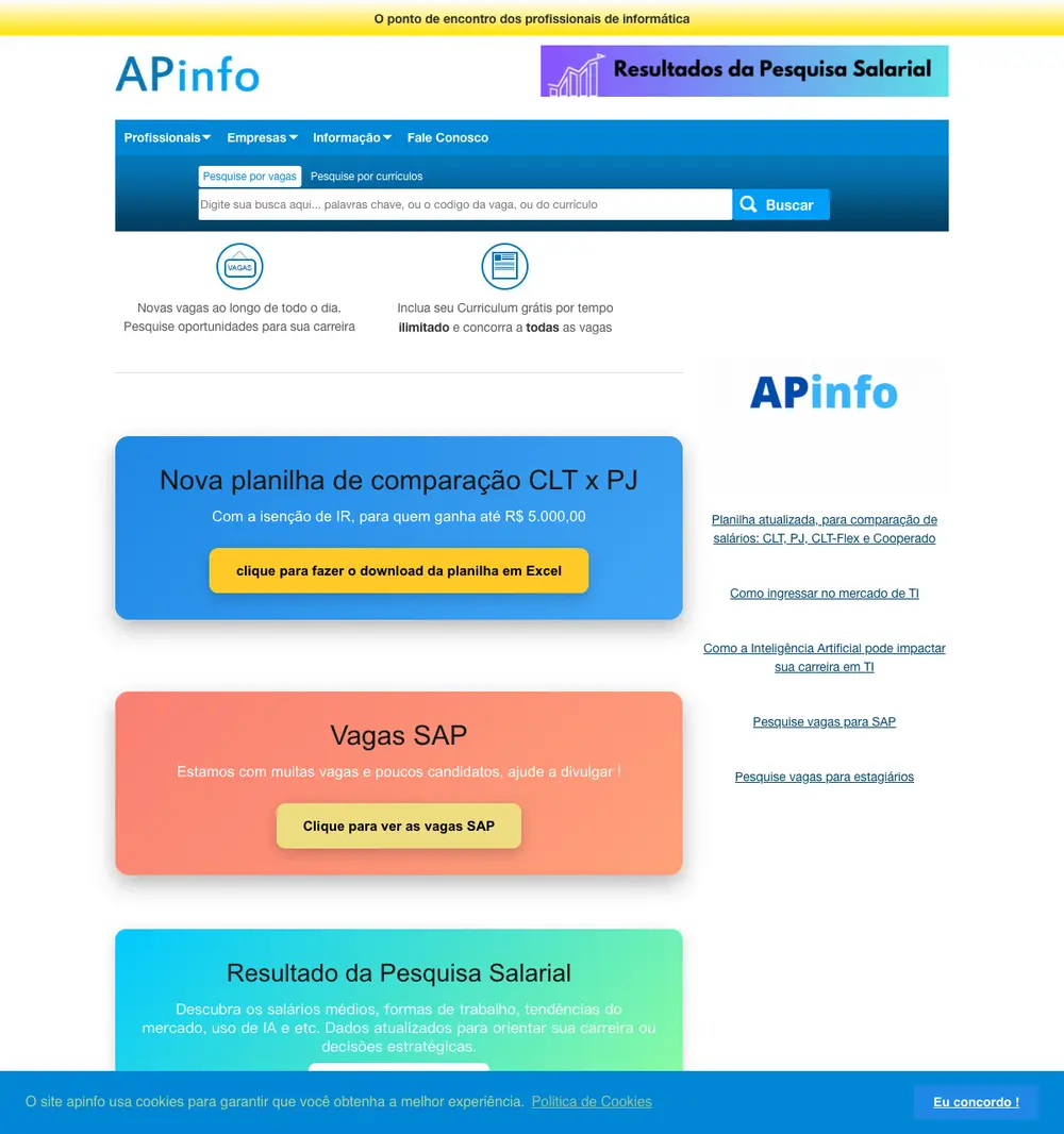 APinfo screenshot APinfo job board platform screenshot showing job search interface