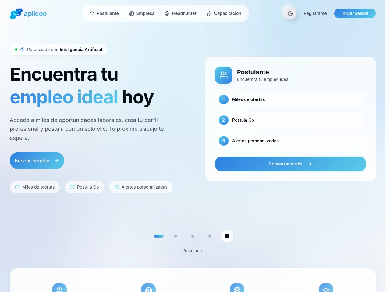 Aplicoo job board platform screenshot showing job search interface
