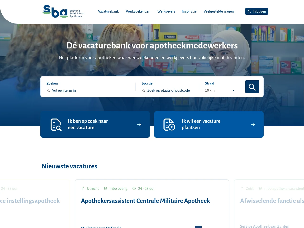 Apotheekwerk job board platform screenshot showing job search interface