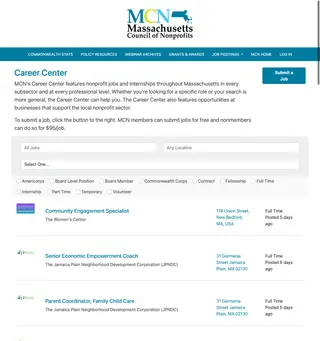 Massachusetts Council of Nonprofits Career Center screenshot preview