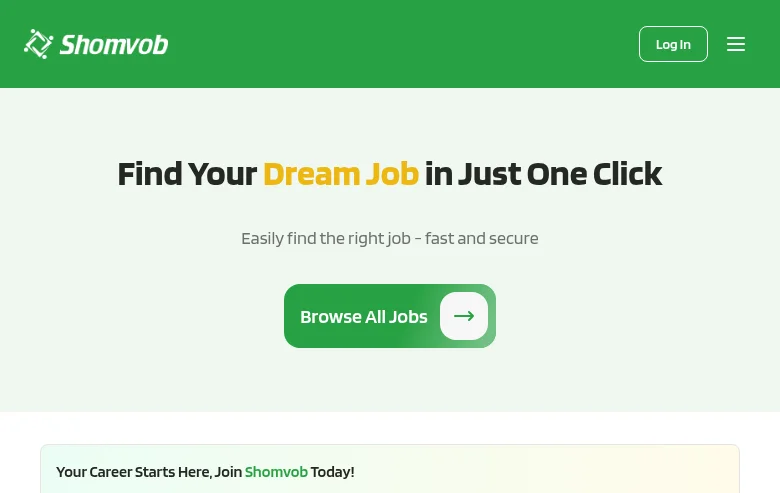 Shomvob job board platform screenshot showing job search interface