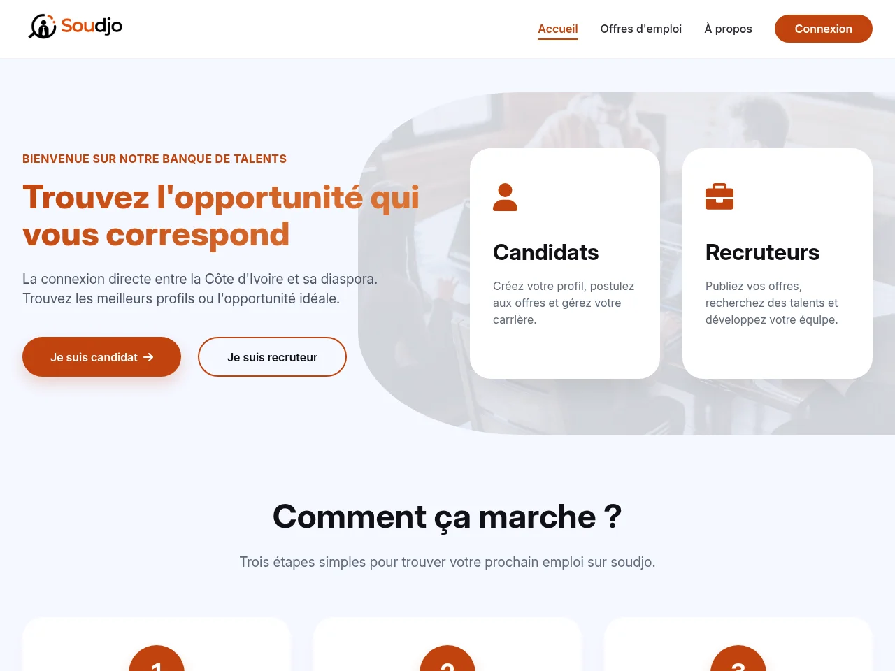 Soudjo job board platform screenshot showing job search interface