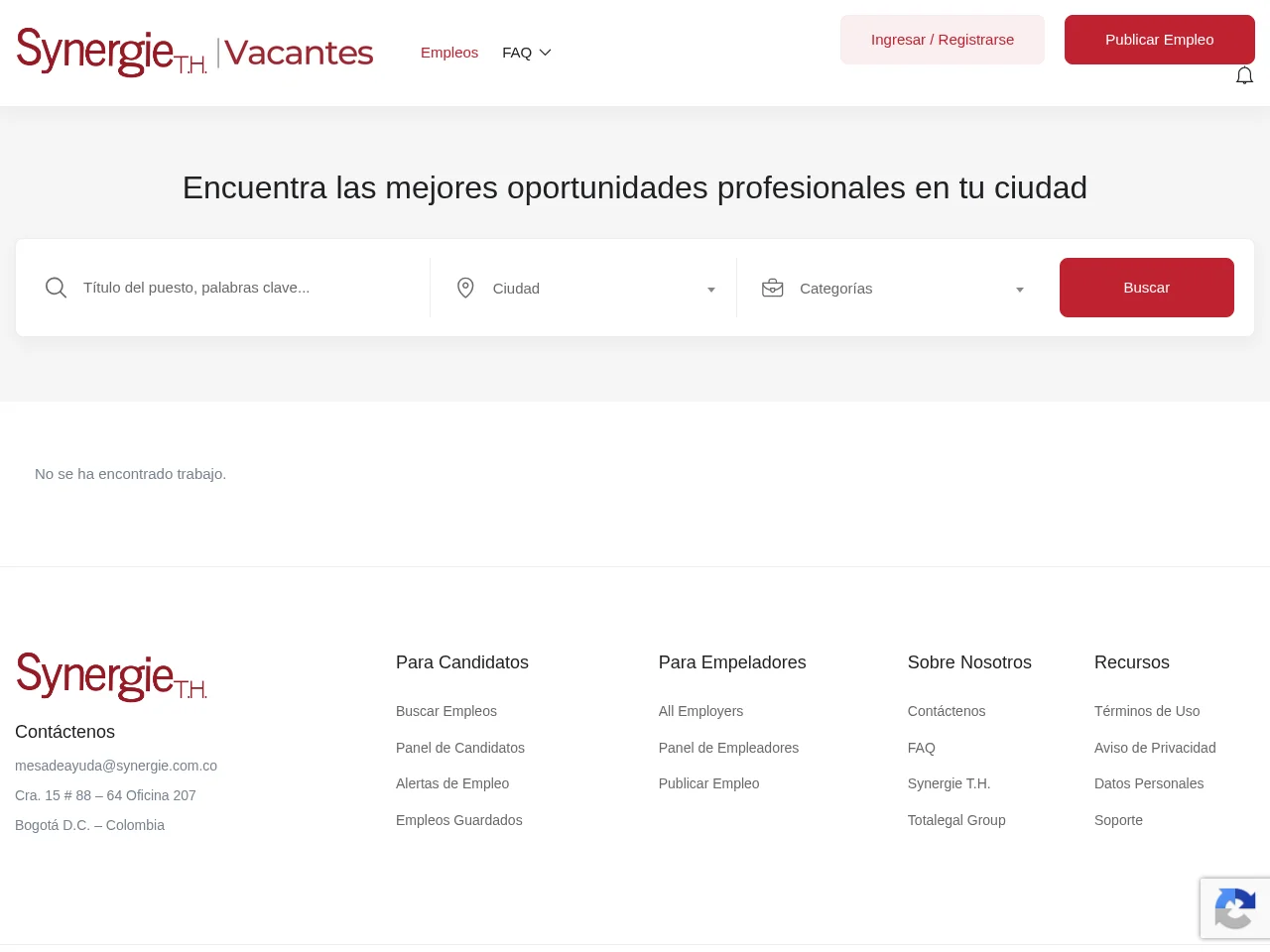 Synergie portal de empleo job board platform screenshot showing job search interface