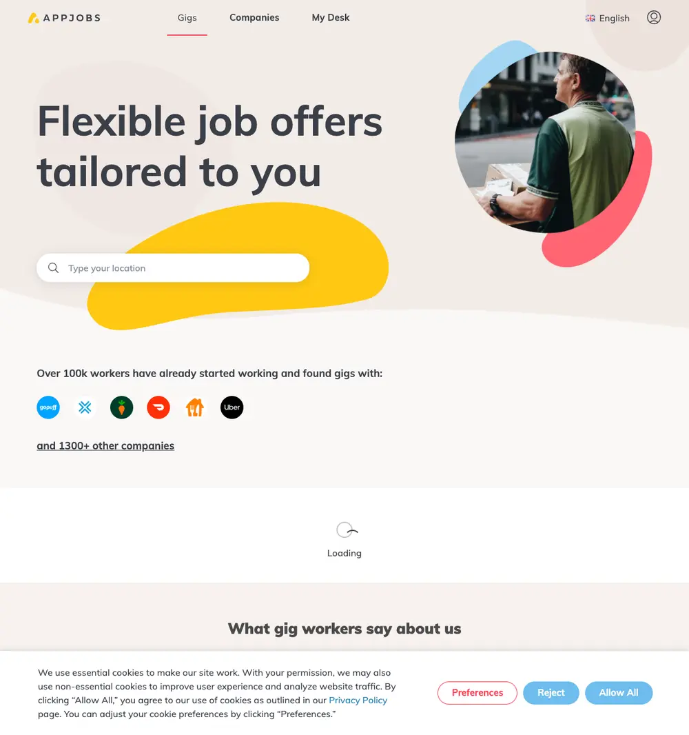 Appjobs job board platform screenshot showing job search interface