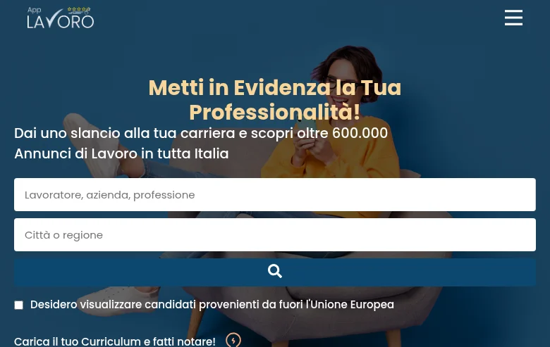 Applavoro.it job board platform screenshot showing job search interface