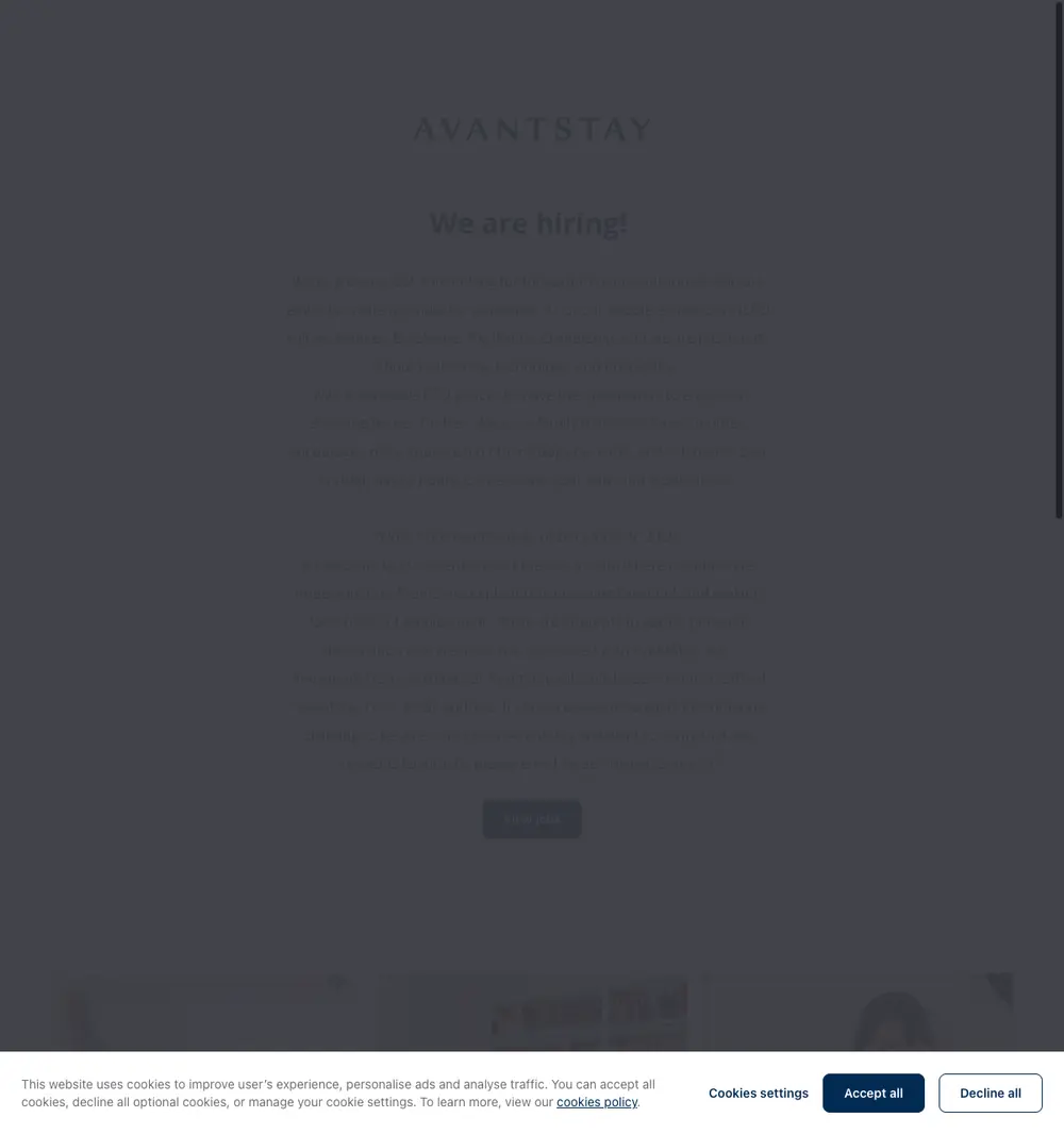 AvantStay Careers job board platform screenshot showing job search interface