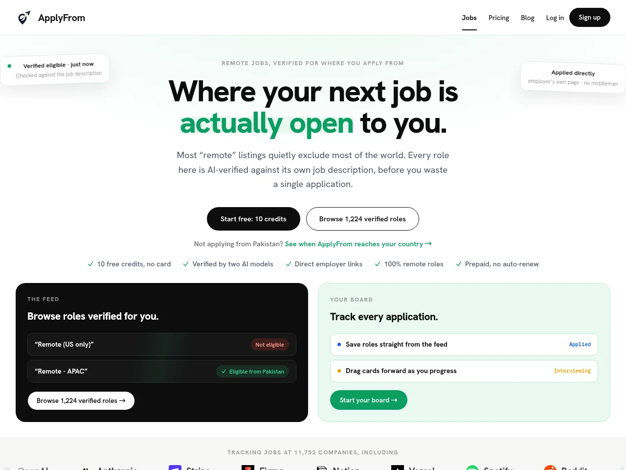 ApplyFrom job board platform screenshot showing job search interface