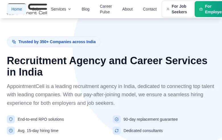 AppointmentCell job board platform screenshot showing job search interface