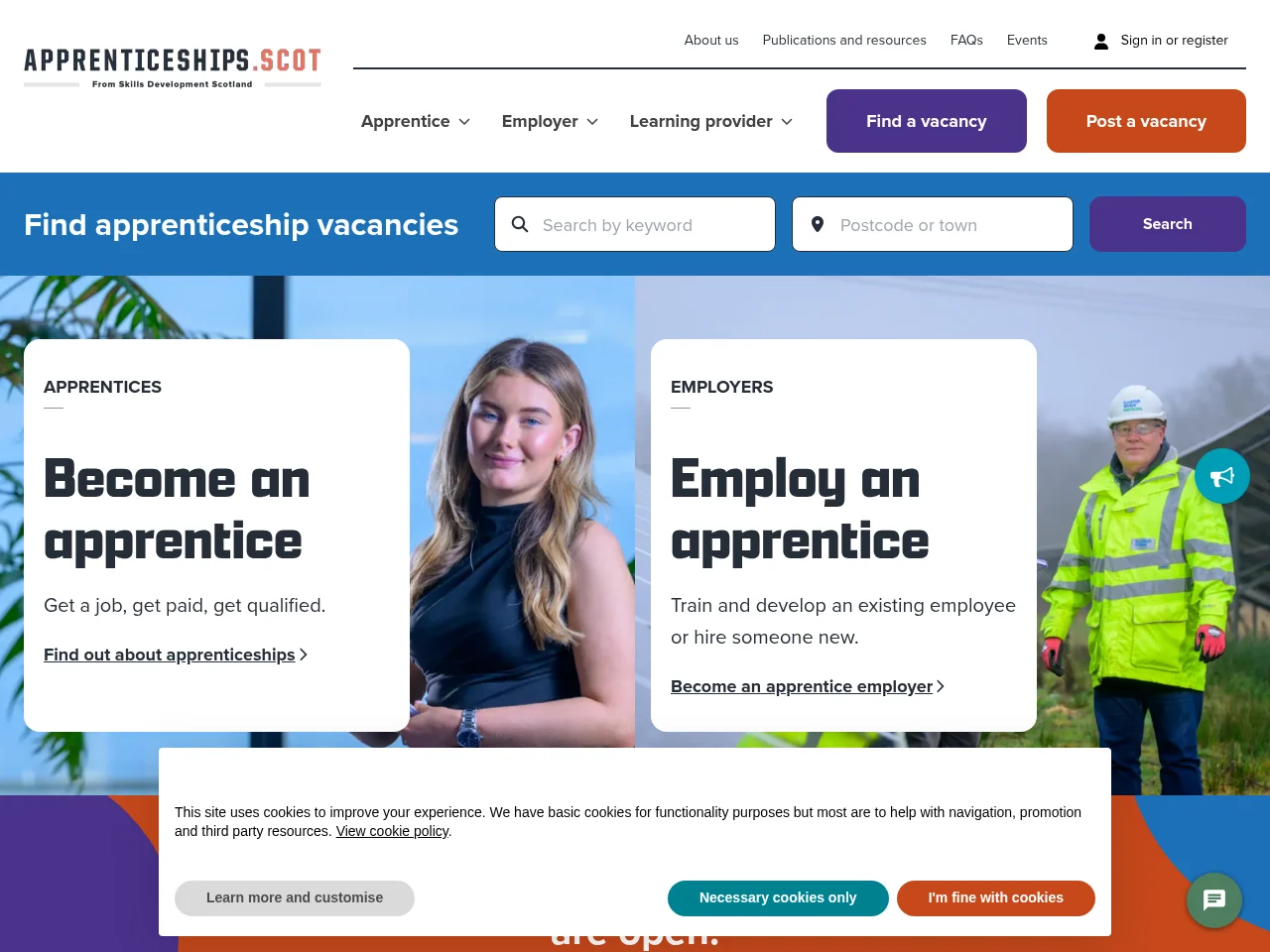 Apprenticeships.scot screenshot Apprenticeships.scot job board platform screenshot showing job search interface