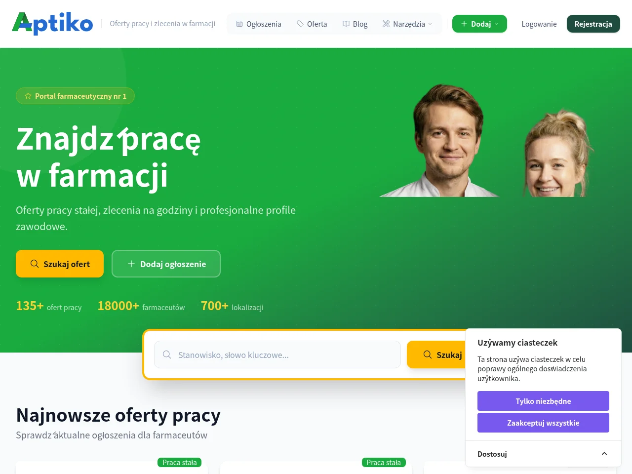 Aptiko.pl job board platform screenshot showing job search interface