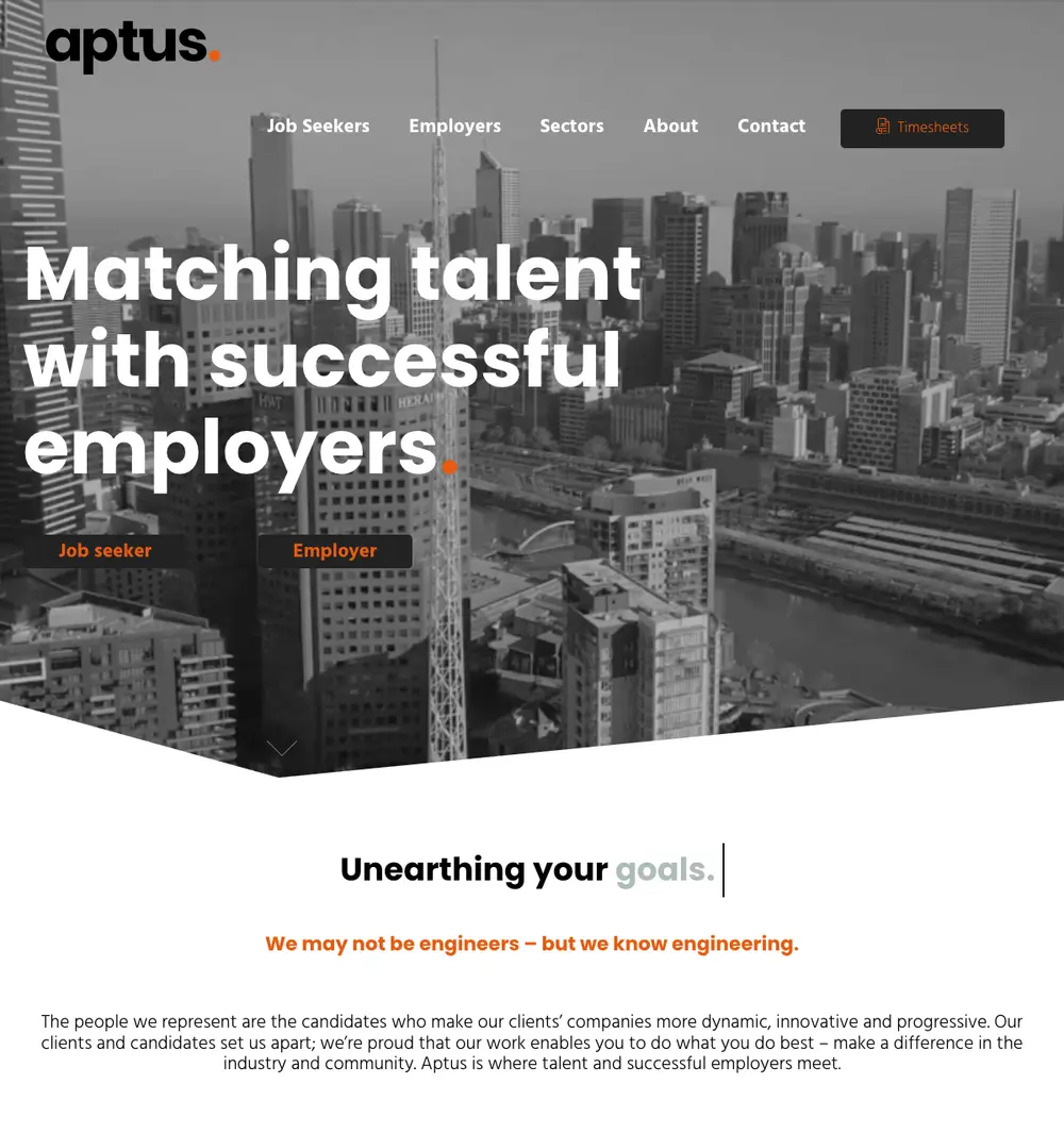 Aptus Personnel job board platform screenshot showing job search interface