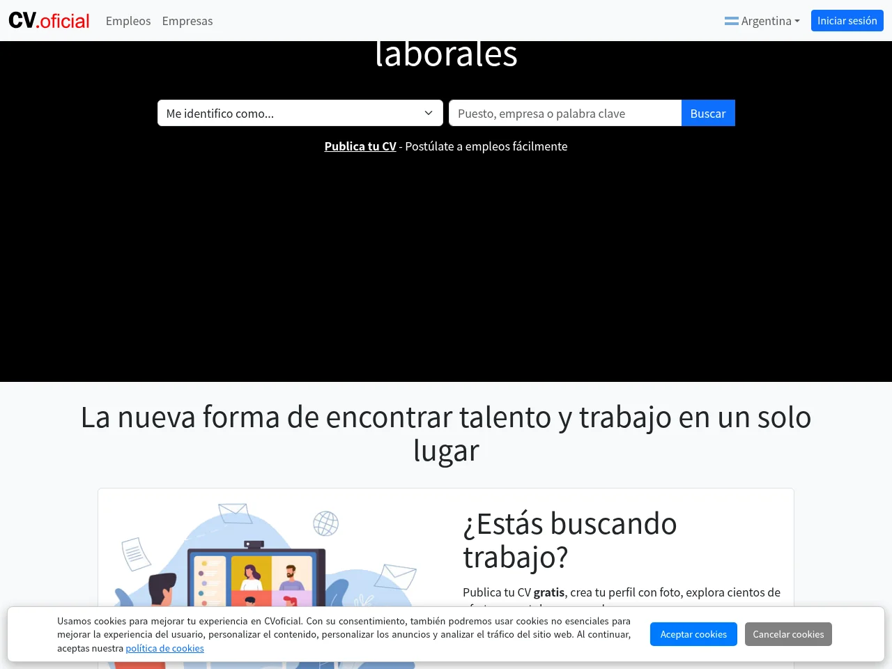 CVoficial Argentina job board platform screenshot showing job search interface