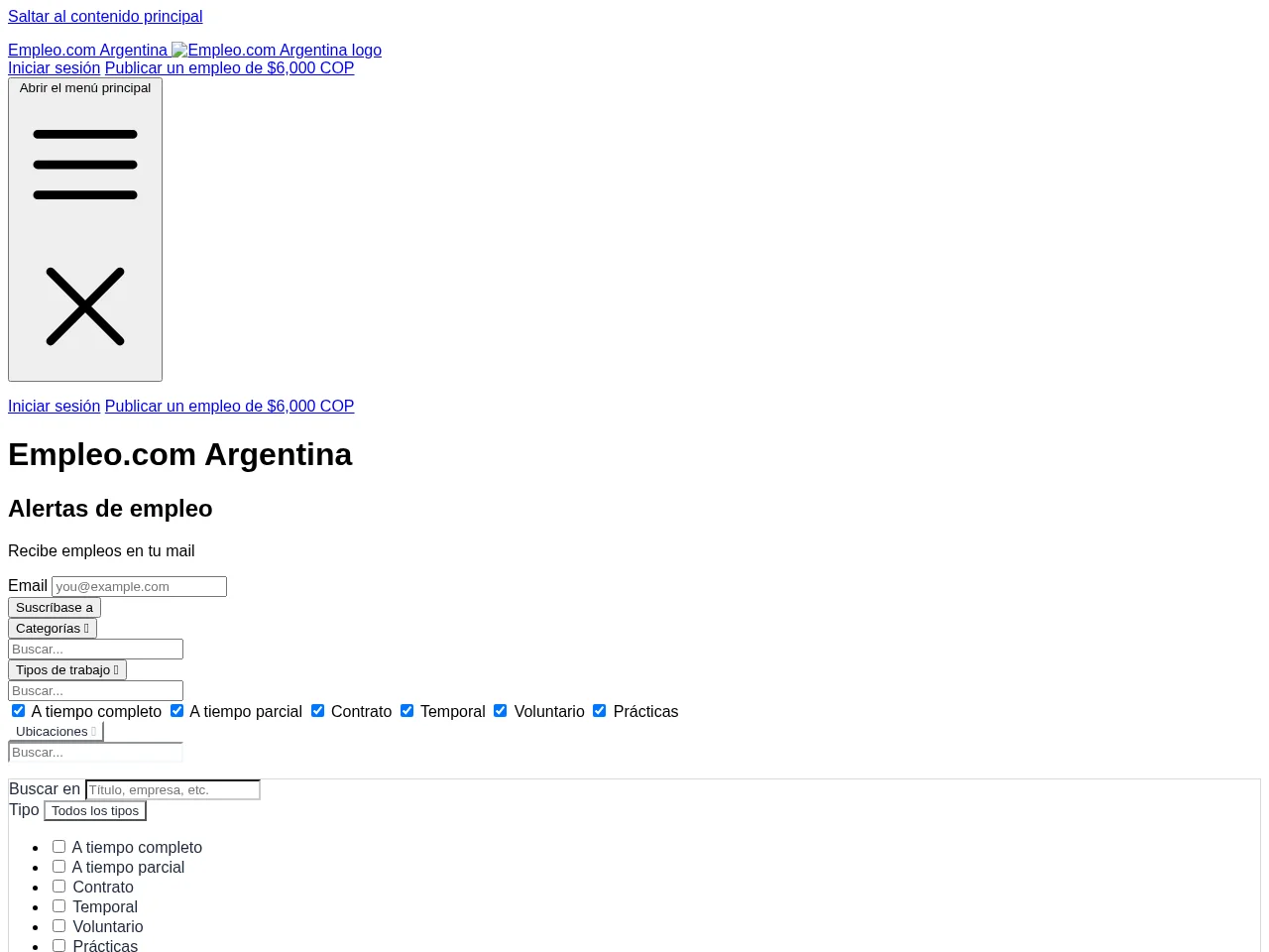 Empleo.com Argentina job board platform screenshot showing job search interface