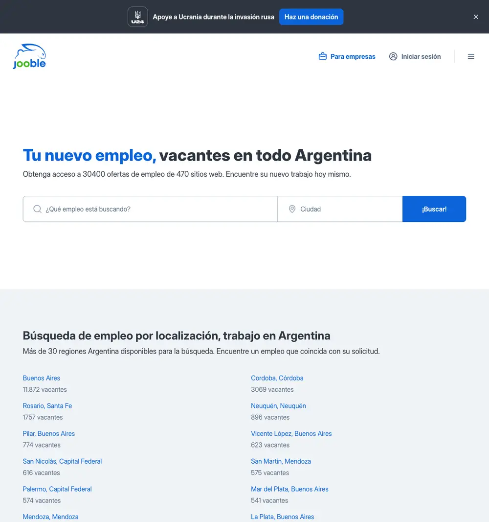 Jooble job board platform screenshot showing job search interface