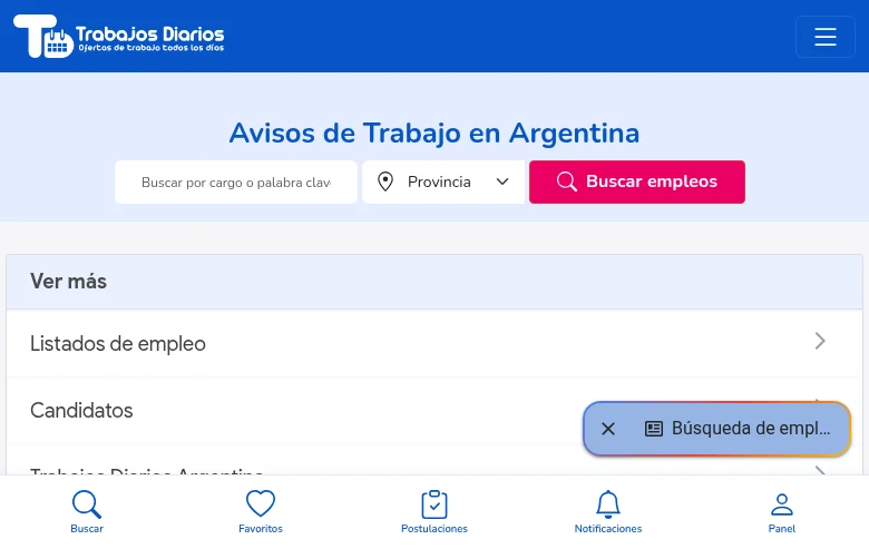 Trabajos Diarios job board platform screenshot showing job search interface