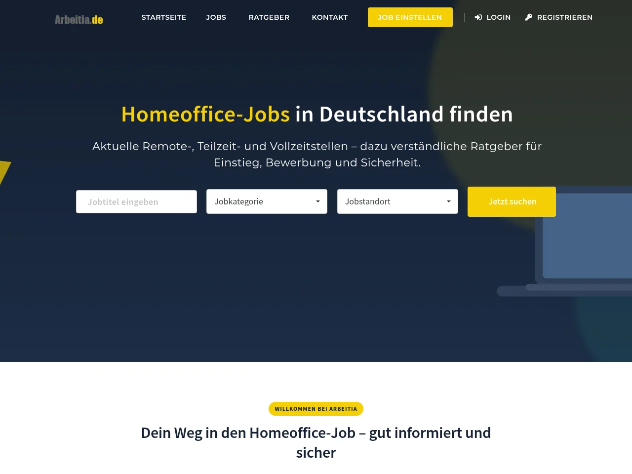 Arbeitia job board platform screenshot showing job search interface