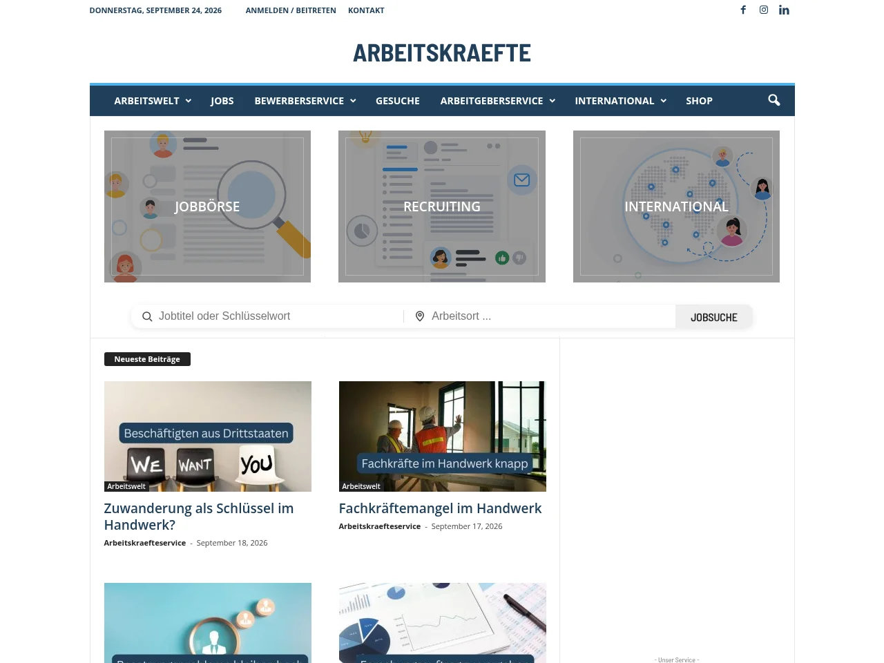Arbeitskraefte.de job board platform screenshot showing job search interface