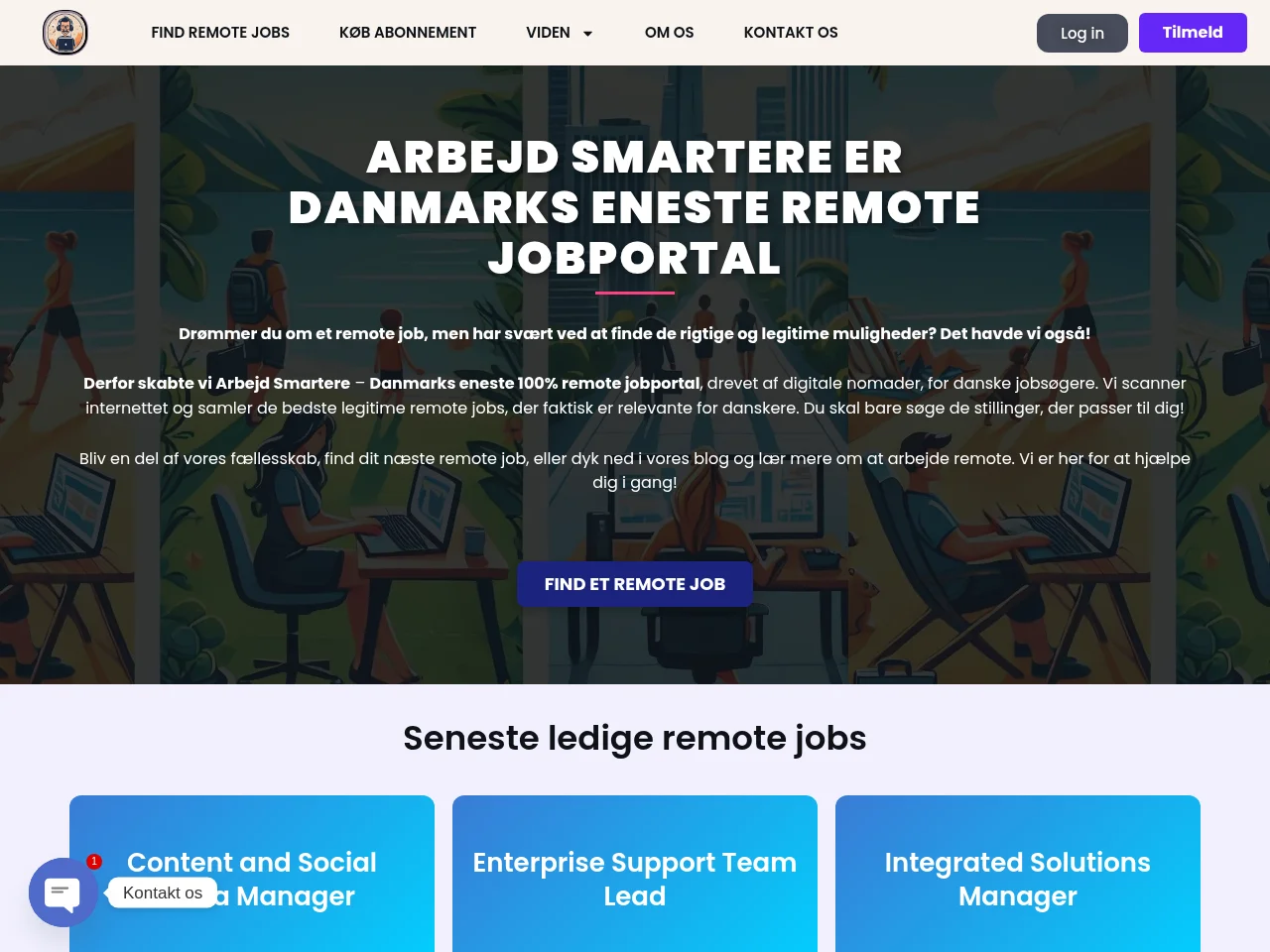 Arbejd Smartere job board platform screenshot showing job search interface